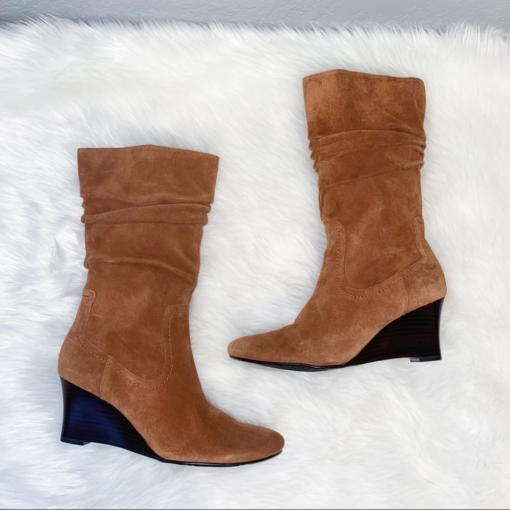 Naturalizer Crosby Tan Suede Wedge‎ Ruched Boots